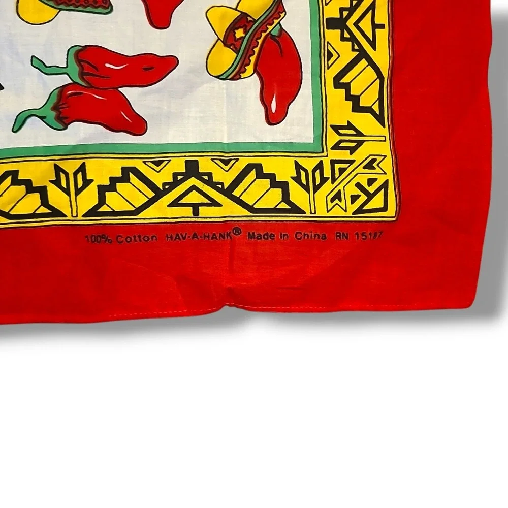 Vintage Hav A Hank Chili Pepper Bandana Red Cotton Western Cowboy Scarf HOT